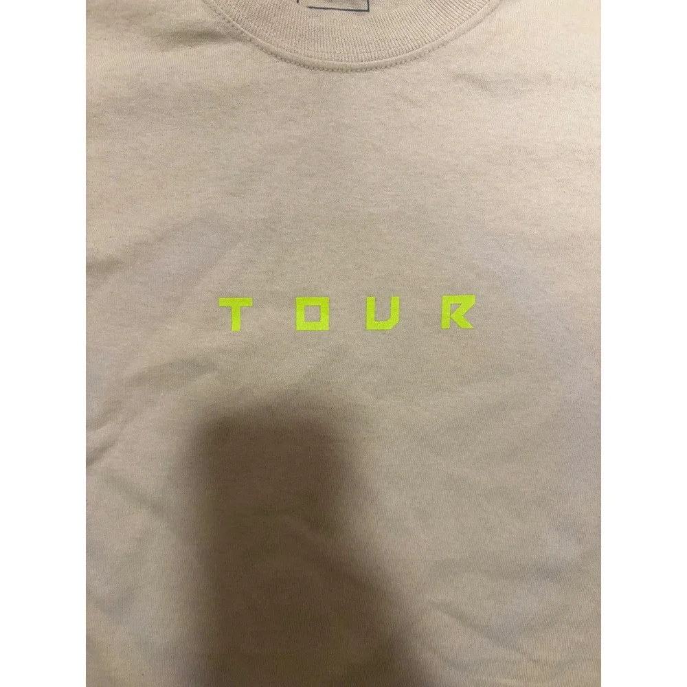The Thread Shop Mens Tour Graphic Long Sleeve T-Shirt Beige Neon Green Large
